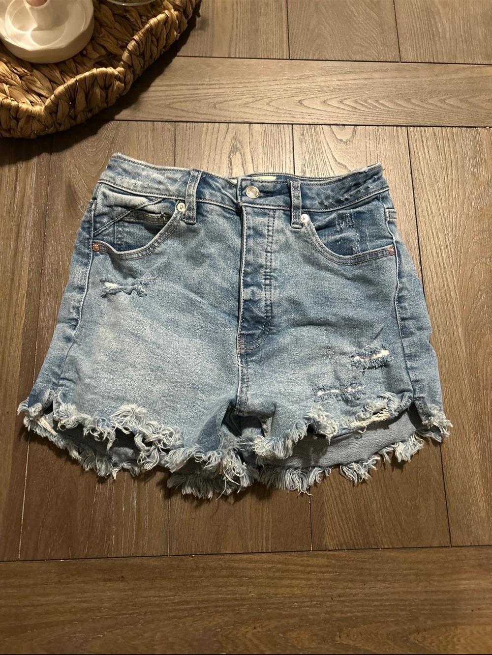 Free People Light Blue Distressed Denim Cutoff Shorts